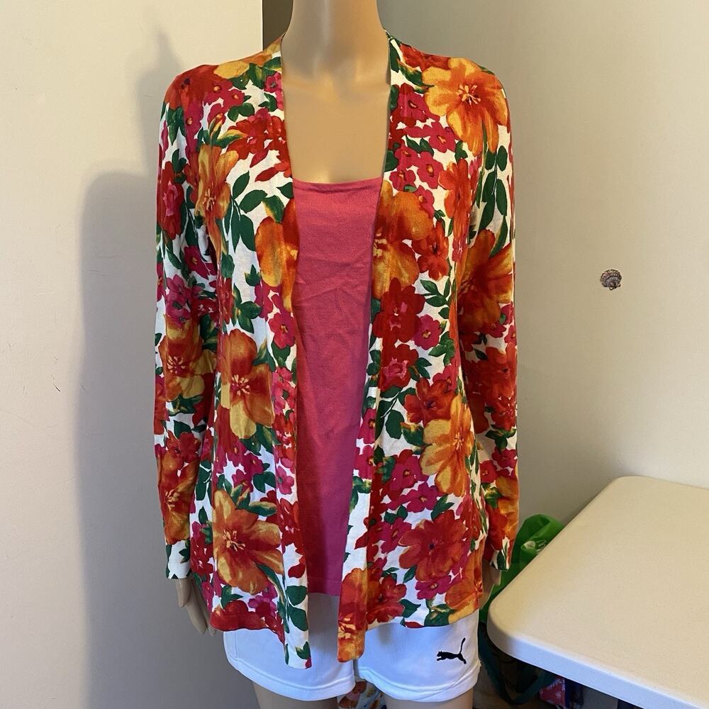 Jones NewYork Signature Women L ShelfTank Cardigan LongSleeve Floral Soft Casual - Picture 7 of 11
